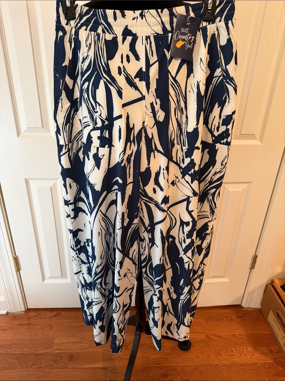 Navy & White Wide Leg Pants